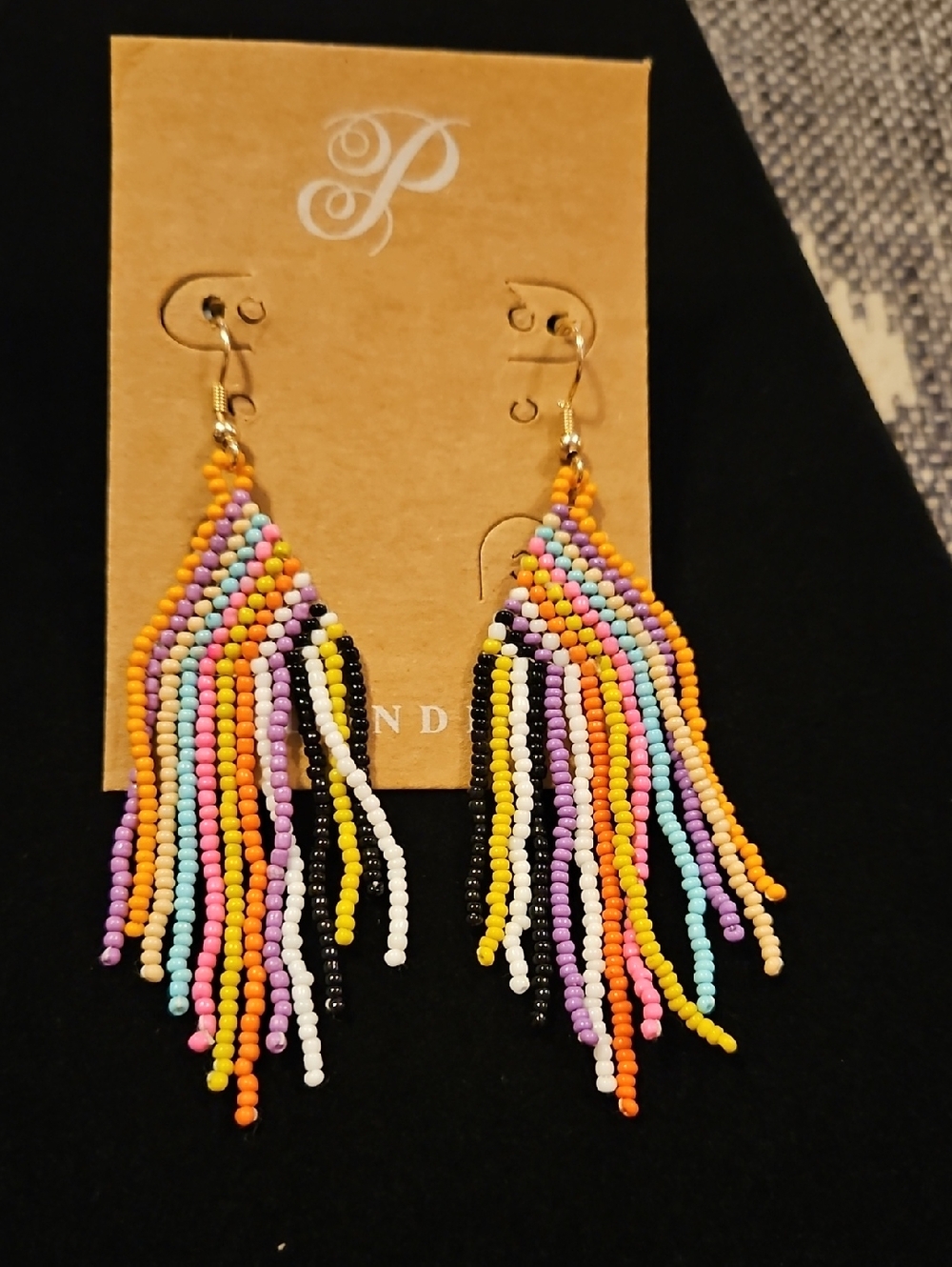 Plunder Multicolor Beaded Fringe Earrings with Gold Hooks